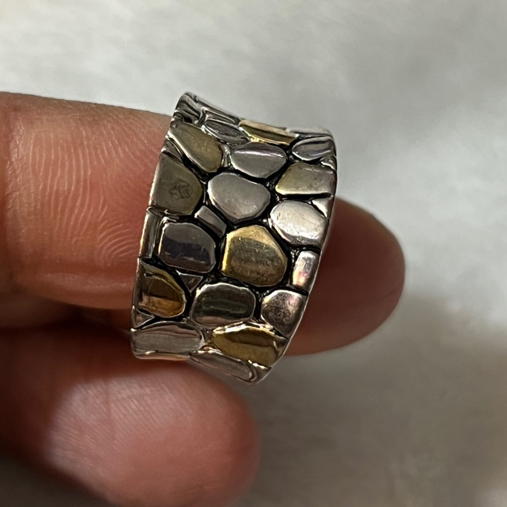 Silver and Gold Textured Women's Ring, size 7.25